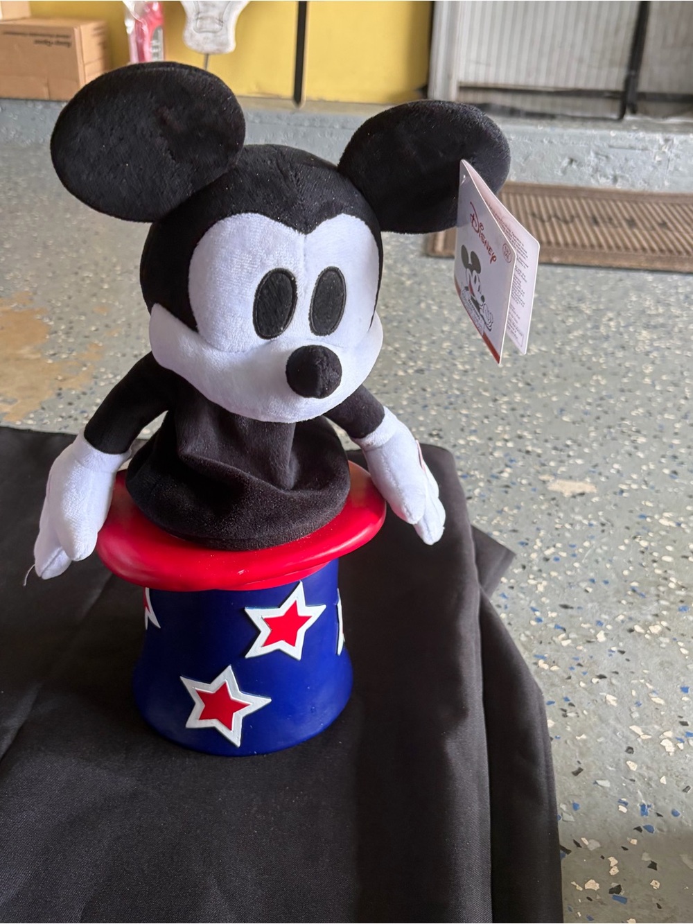 Disney Black & White Mickey Mouse Plush with Red & Blue Star Hat